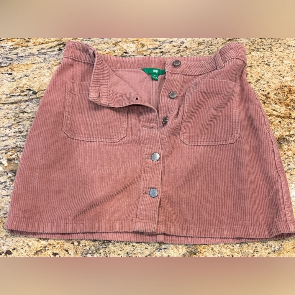 Dip Corduroy Button Front Mini Skirt Size 11 Dusty Rose Pink - Picture 3 of 7